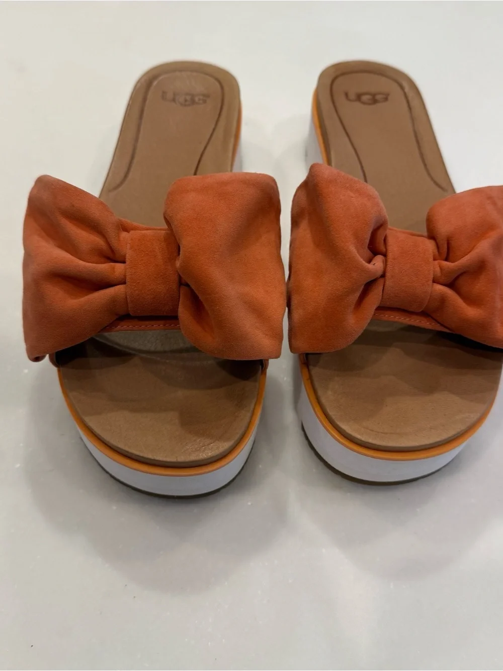 UGG Joan Women’s Platform Slides Suede Bow Coral Sz  US 9.5 /UK 8 /EU 40.5 NEW